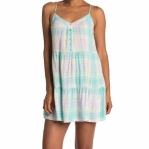 Abound Pastel Plaid Tiered Sun Slip Dress M